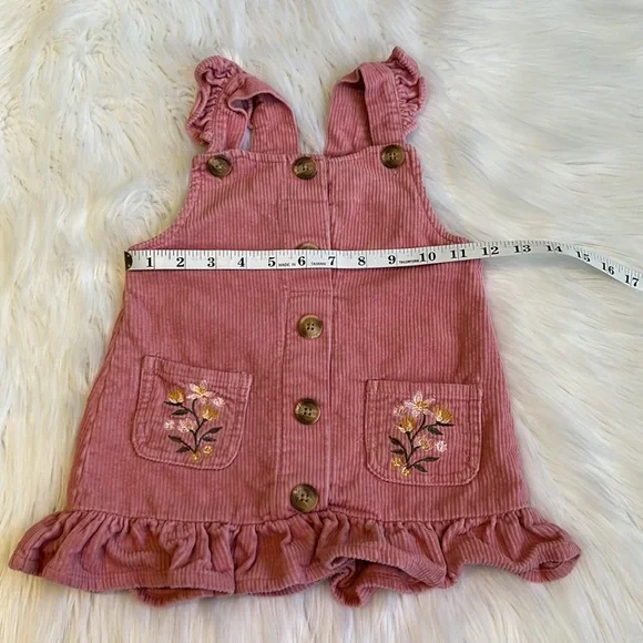 Pink Corduroy Dress Floral Embroidery, Pockets, Ruffles Size 4T - Picture 3 of 8
